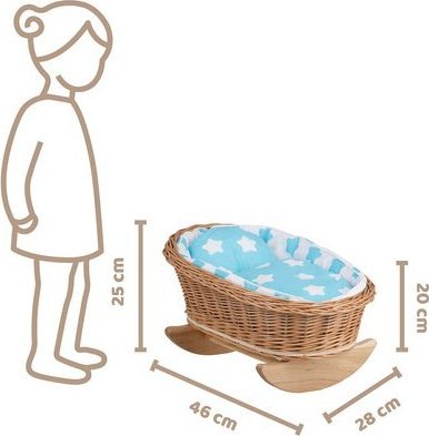 WickerPL BUJANE ŁÓŻECZKO KOŁYSKA Z WIKLINY DLA LALEK Z POŚCIELĄ 46X28 H 20/25 CM