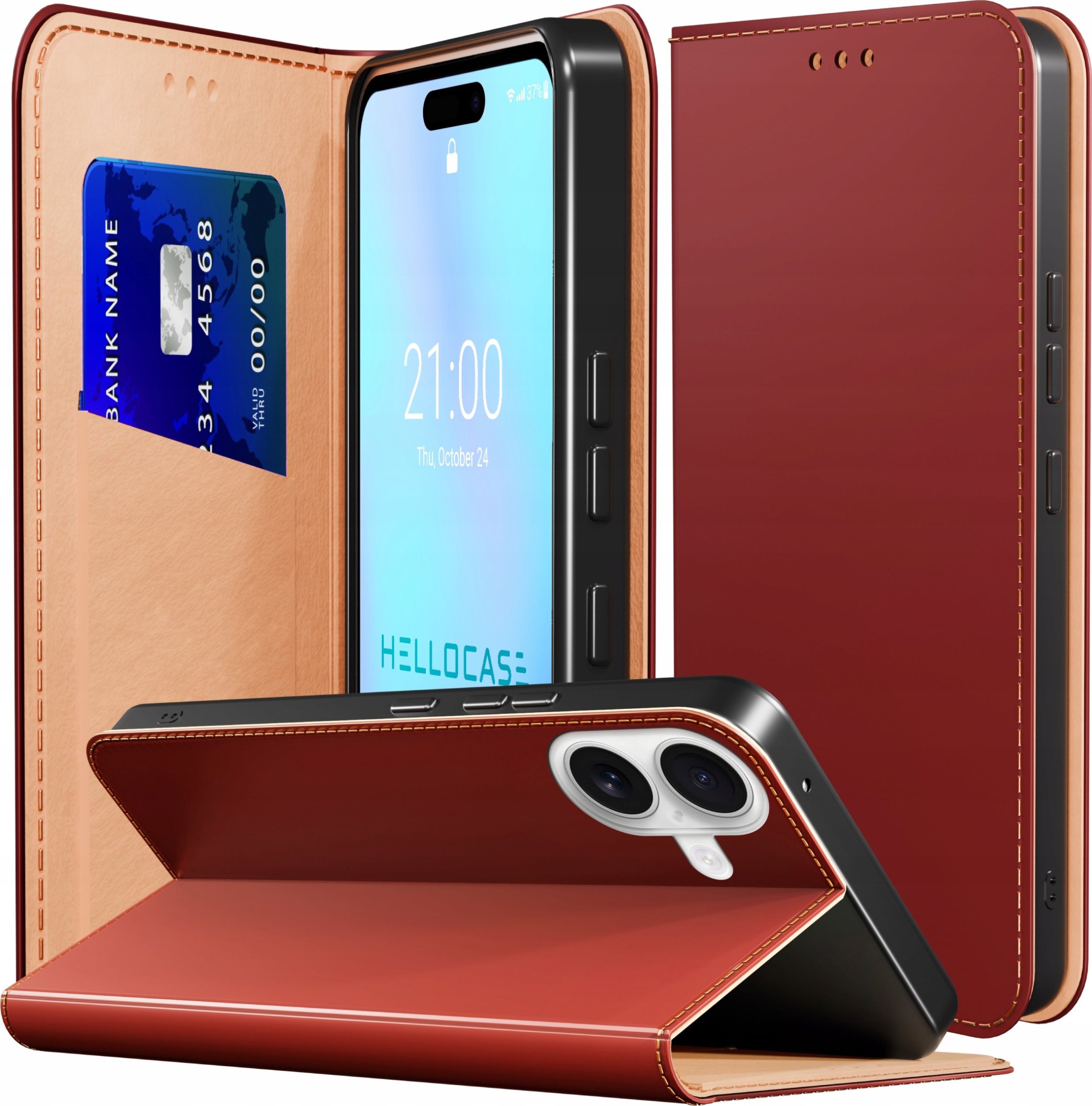 Etui z Klapką do Apple iPhone 16 Plus (Skórzane, Zamykane, Bordowe, Case)
