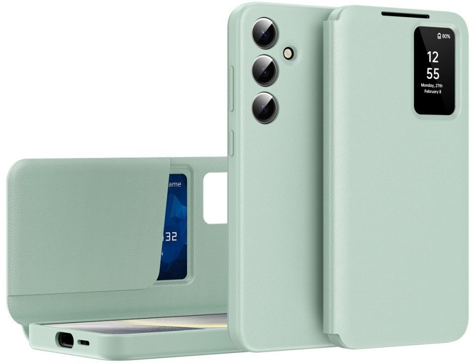 Etui z klapką Smart View do Galaxy S25, skórzane, jasnozielone