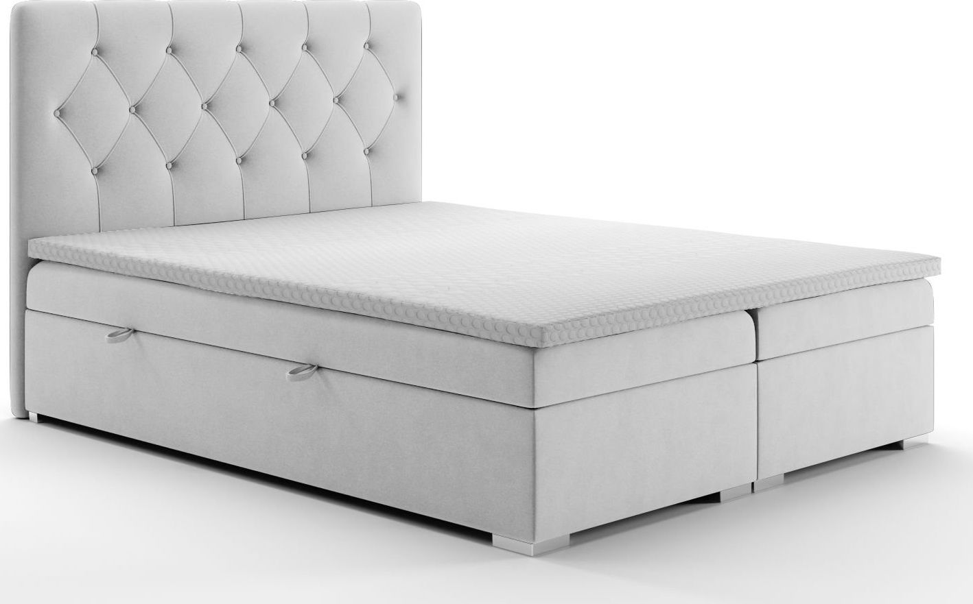 LAVERTO Łóżko kontynentalne INTENSO 160x200 jasno szare velvet z pojemnikiem