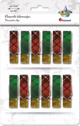 Titanum Klamerki drewniane z naklejką w kratę mix 12szt