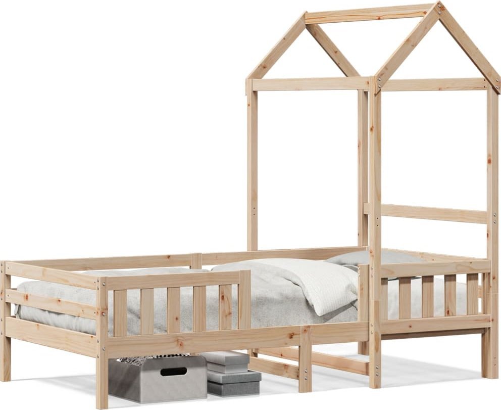 vidaXL Rama łóżka z daszkiem, 90x200 cm, lite drewno sosnowe