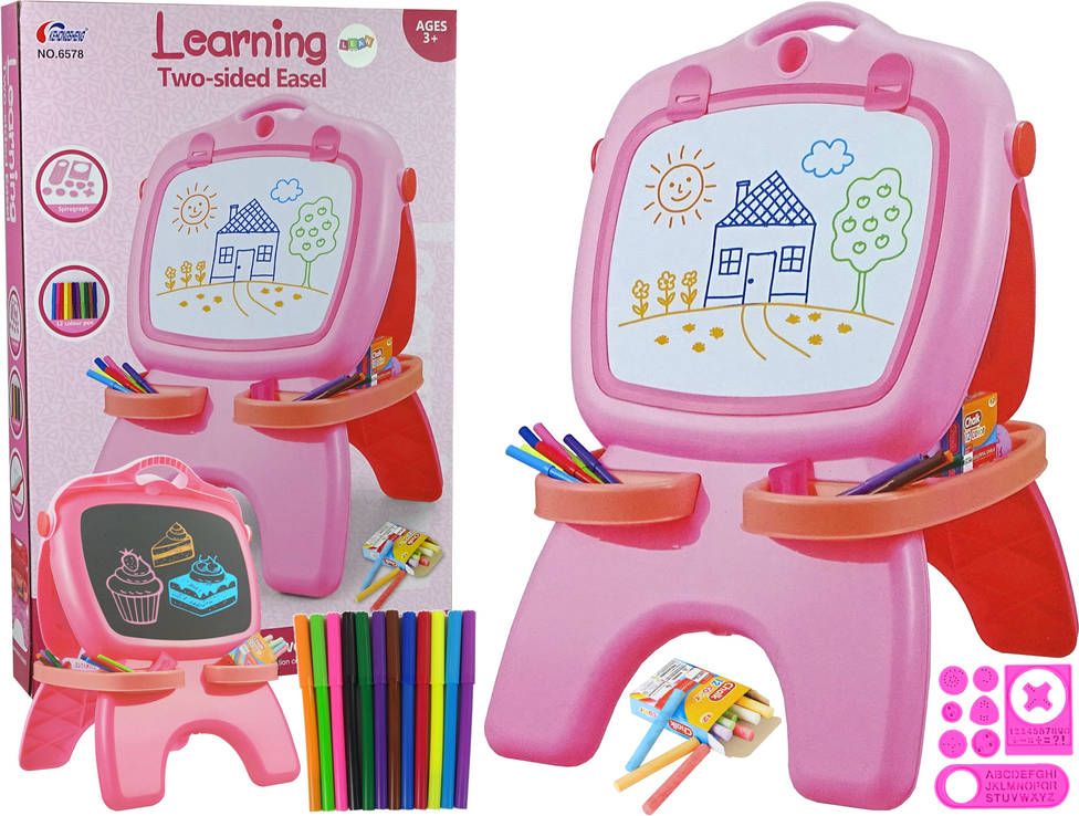 Lean Sport Import LEANToys Tablica Dwustronna Magnetyczna Kredowa Różowa Szablony