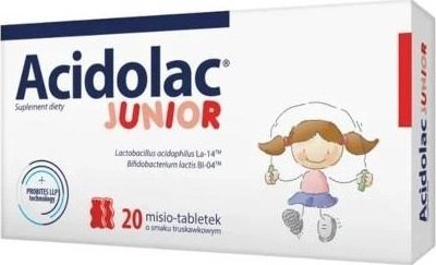 Polpharma Acidolac Junior smak truskawkowy, 20 tabletek - Długi termin ważności!