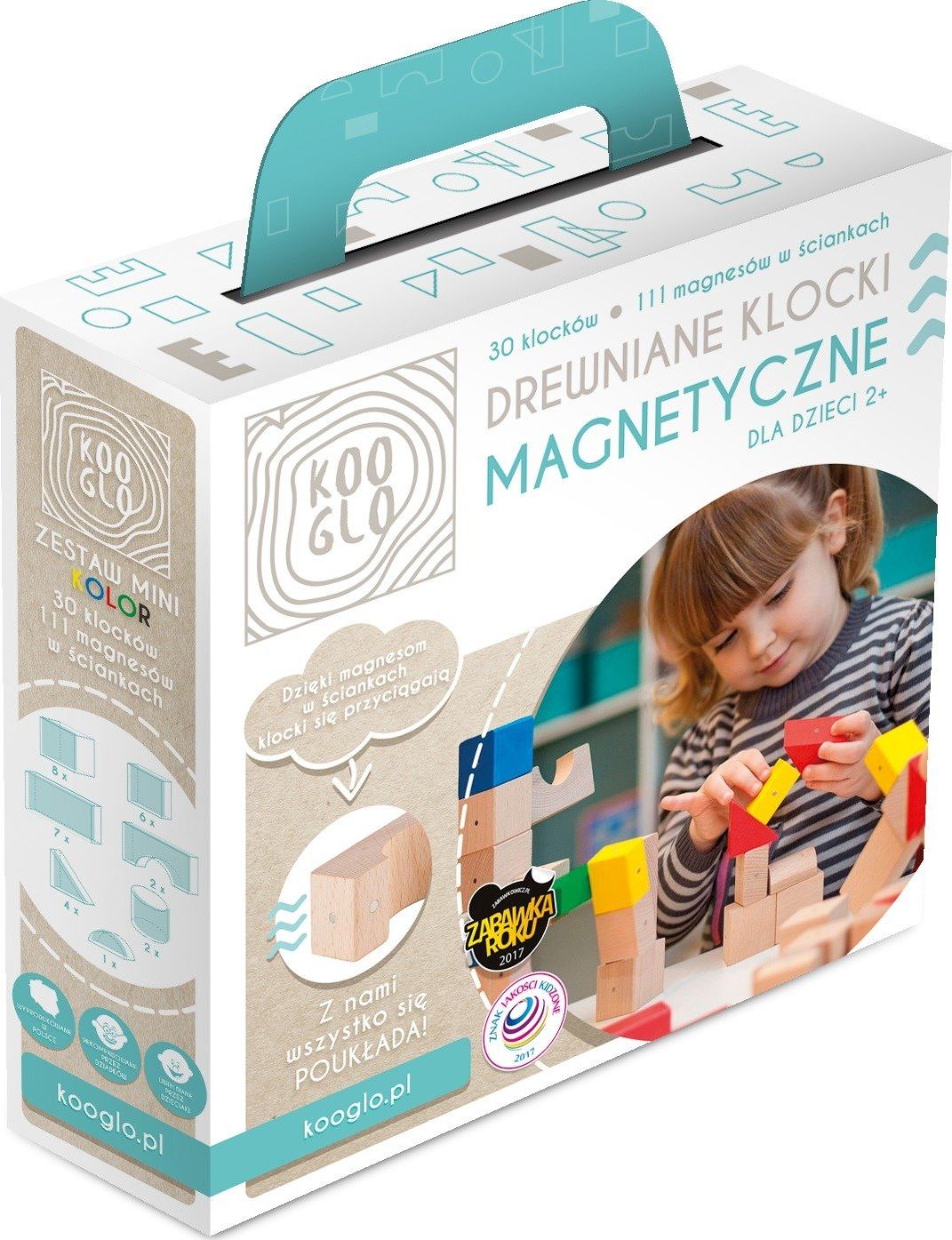 Kooglo Klocki drewniane magnetyczne Mini Color 30 el.