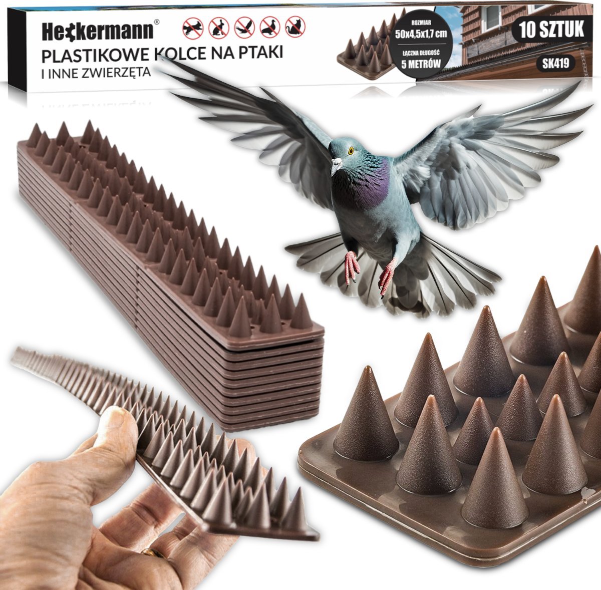 Heckermann Plastikowe kolce na ptaki odstraszające gołębie opak. 10szt. Heckermann SK419