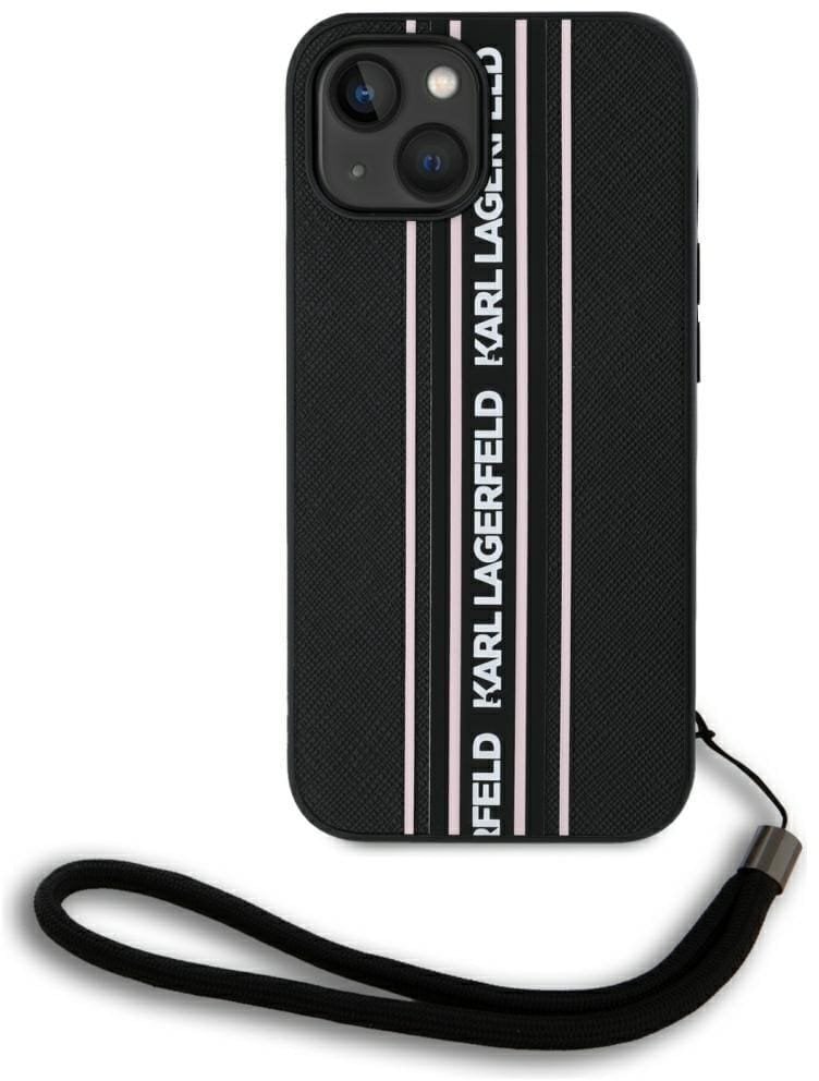 Etui Karl Lagerfeld Saffiano Athleisure Stripes Cord do iPhone 15 czarno-różowy
