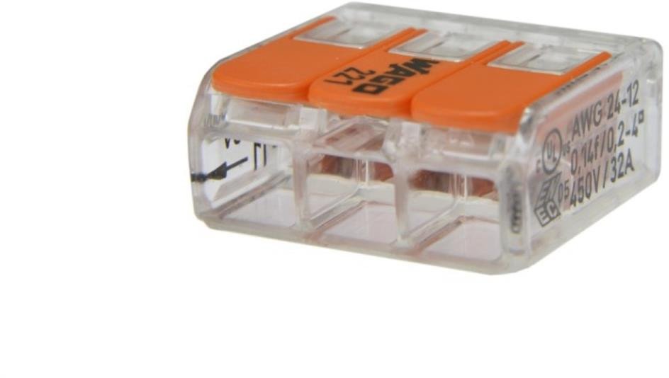 Szybkozłączka 3x 0,2-4,0mm2 uniwersalna (na drut / na linkę) 450V/32A ORYGINALNA woreczek 10szt. 221-413