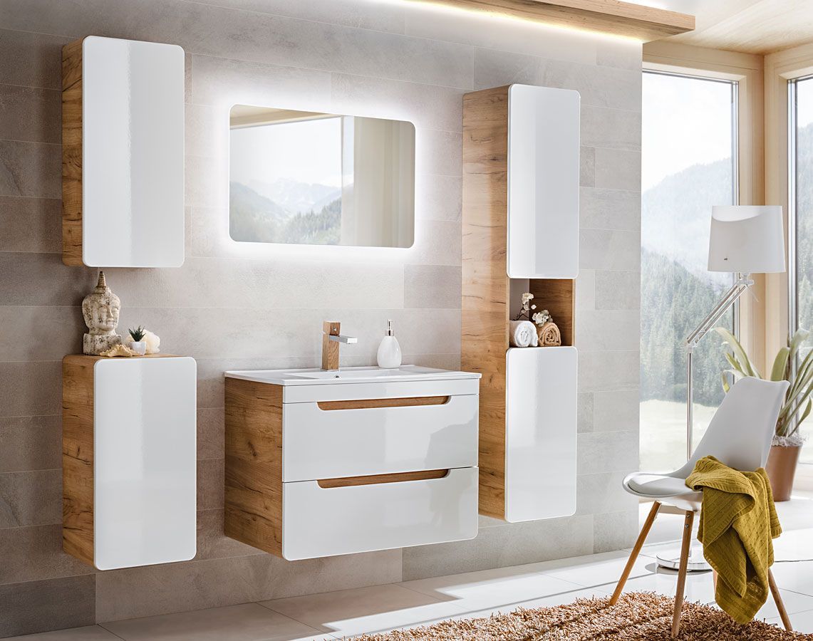 Elior Zestaw podwieszanych mebli łazienkowych Borneo 3Q 80 cm - Biały połysk