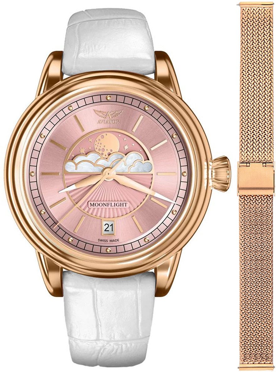 Zegarek damski Aviator V.1.33.2.258.4WM-SET różowe złoto