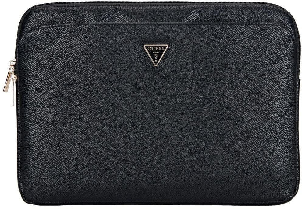 Torba Guess Sleeve 14" Grained Zipper Pocket Triangle Logo czarny