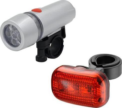 Carcommerce Lampki do roweru - przód srebrna 5 super white LED + tył 3 LED
