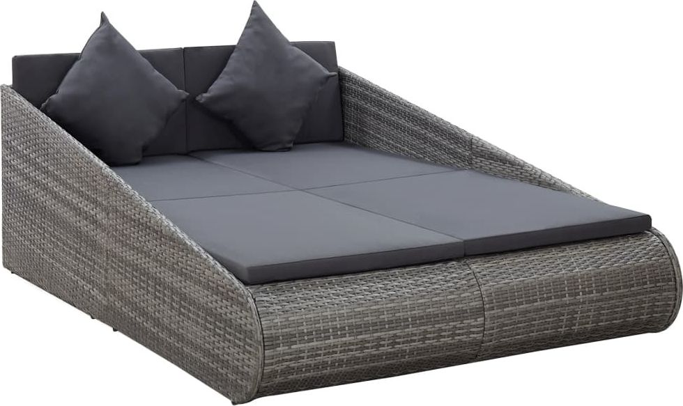 vidaXL Leżanka ogrodowa, szara, 200 x 139 cm, rattan PE
