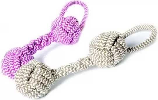 zabawka dla psa z linki kość z rączką, różowa - 17436