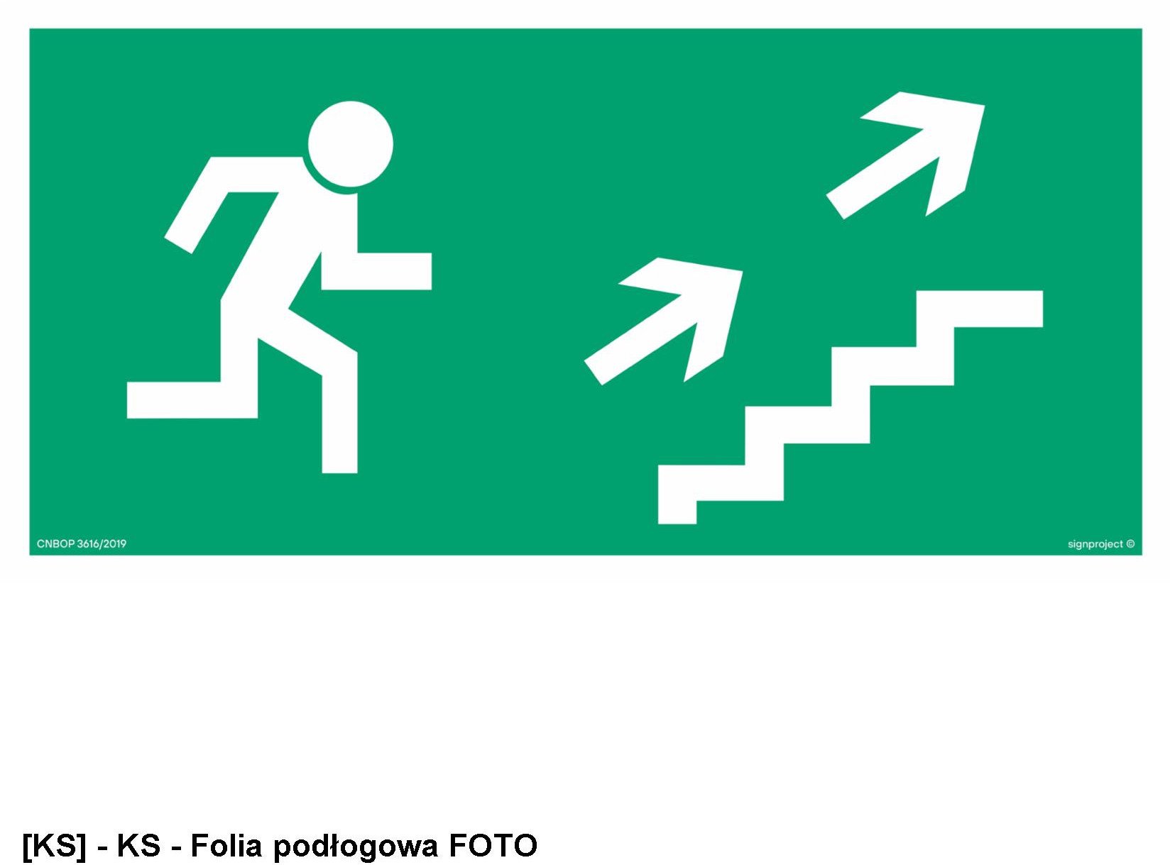 AA007 - Kierunek do wyjścia drogi ewakuacyjnej schodami w górę w prawo 600x300