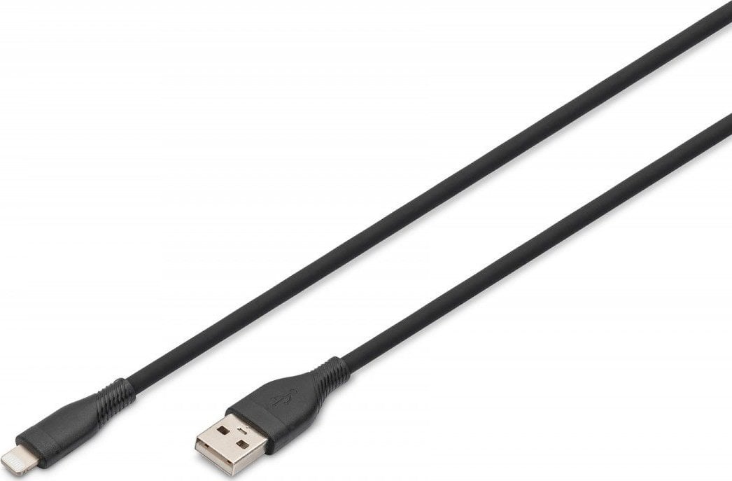 DIGIT USB Silicone charging cable, USB-A - Lightning 2m, USB 2.0, 12W, black
