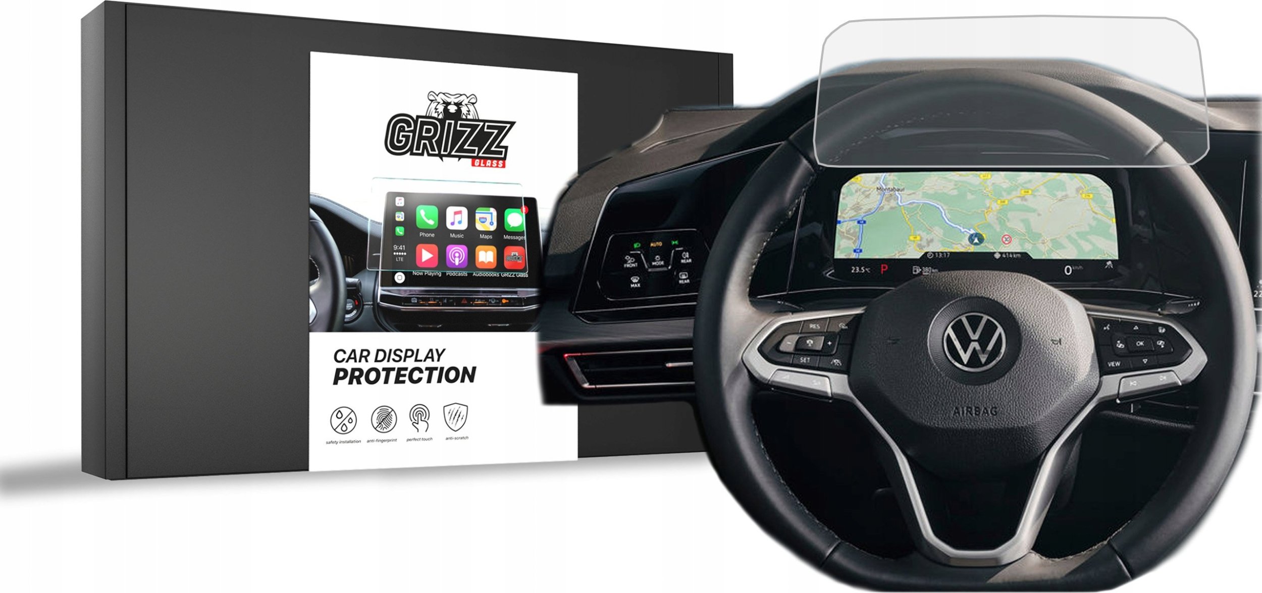 GrizzGlass Folia matowa GrizzGlass CarDisplay Protection do Volkswagen Golf 8 Digital Cockpit 10,25" 2020