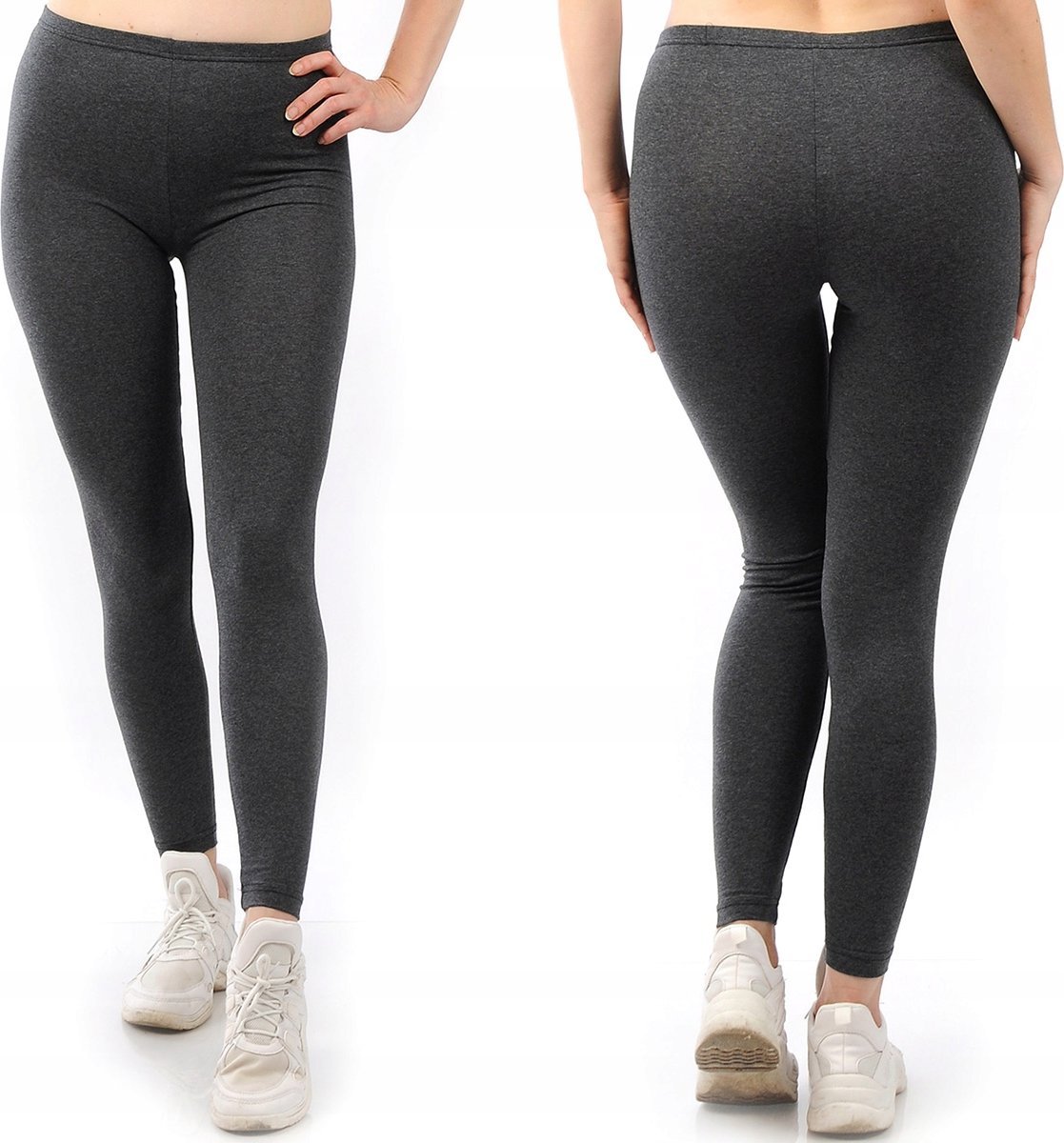 Legginsy damskie długie Polskie Getry Bawełniane Grafitowe S