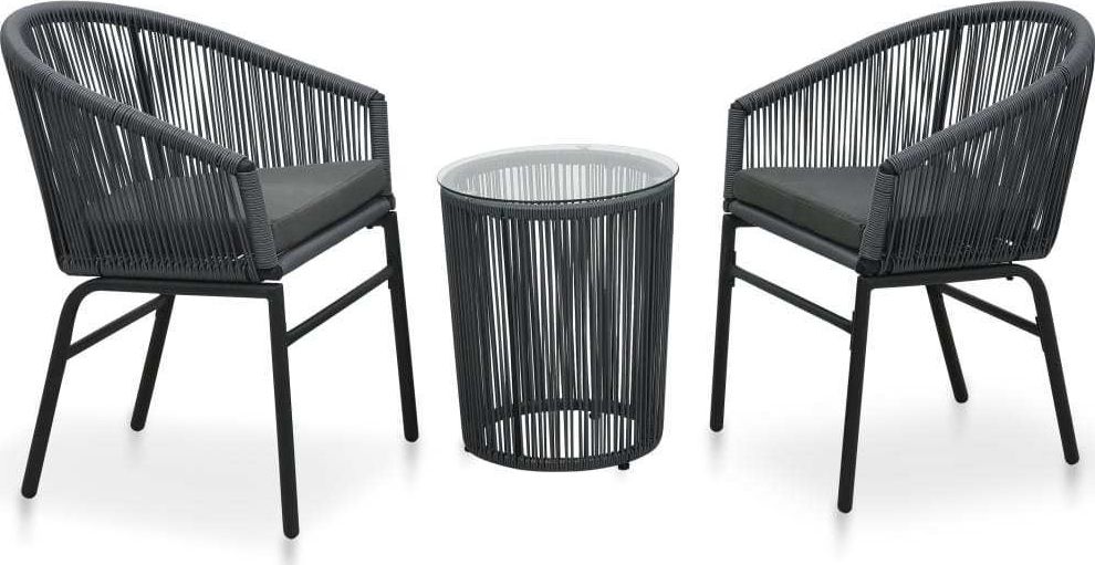 vidaXL 3 częściowy zestaw mebli bistro z poduszkami, rattan PVC, antracyt (48140)
