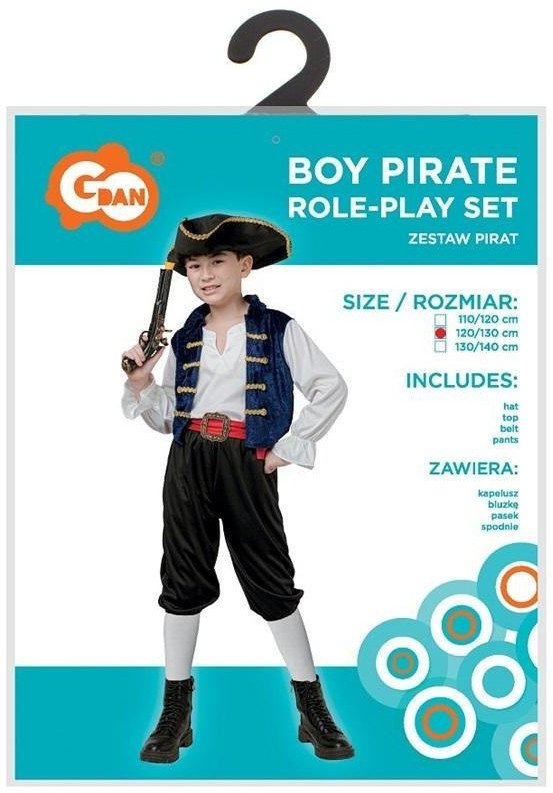 Strój Pirat kapelusz, bluzka, pasek, spodnie rozmiar 120/130cm SL-PITM