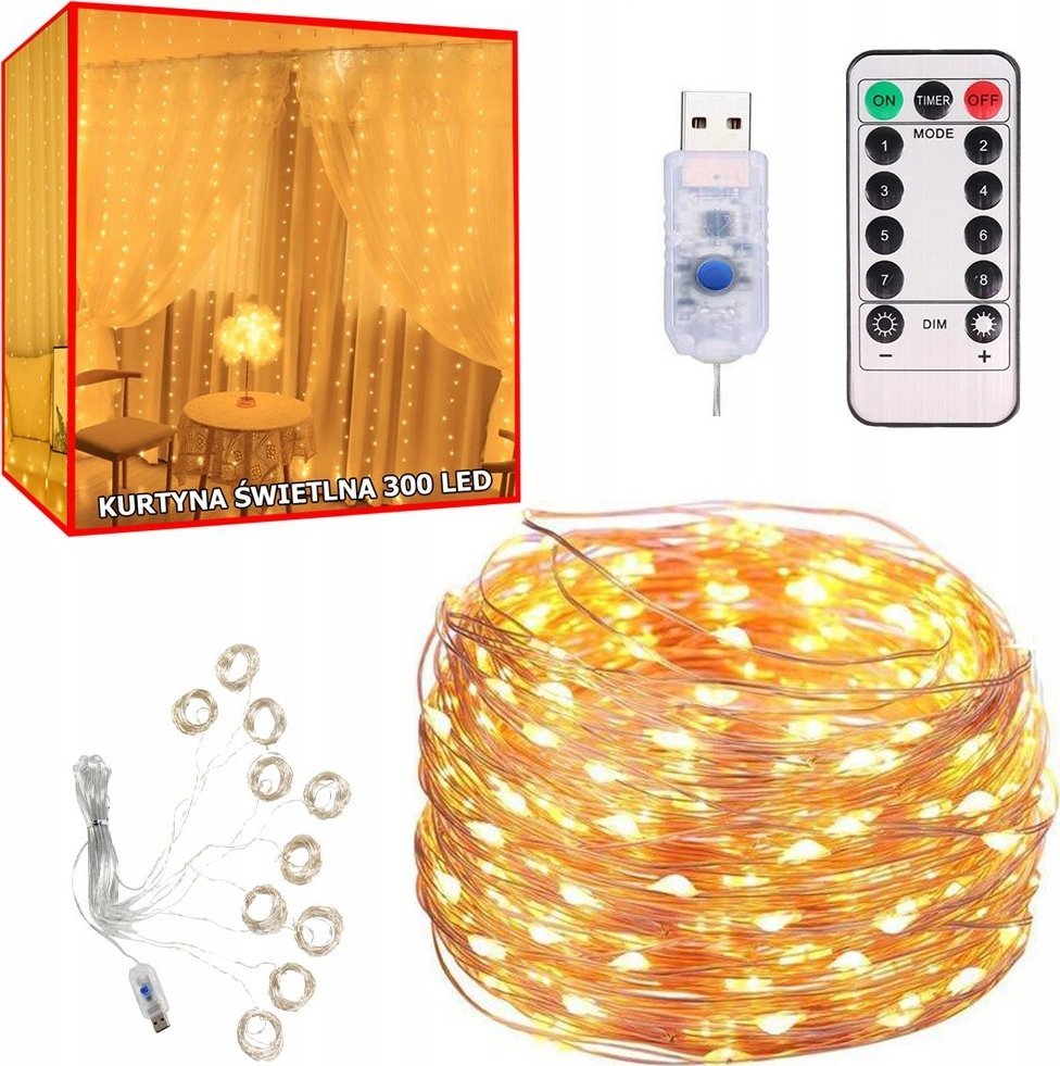 Dekoracja świąteczna Verk KURTYNA MIKRO 300 LED DRUCIKI 3x3 WISZĄCE LAMPKI