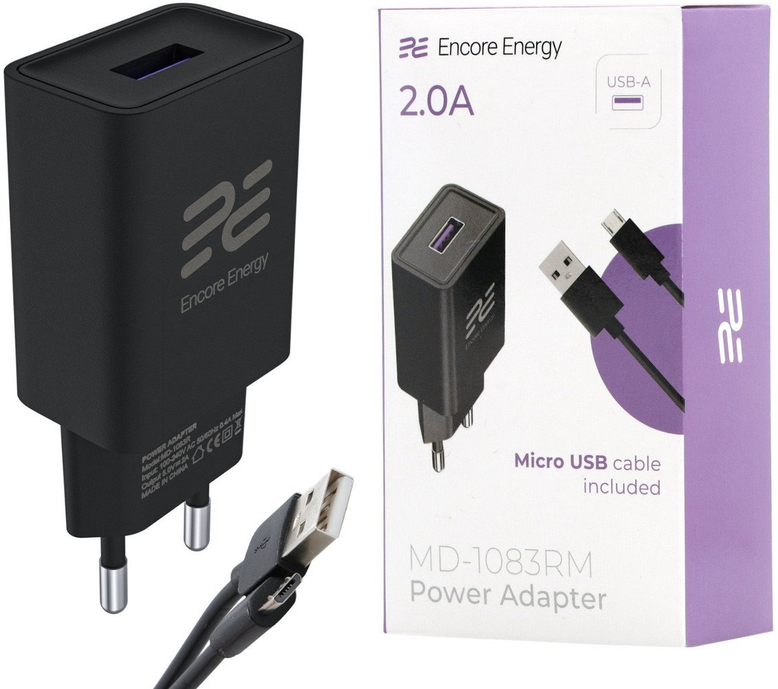Nowa ładowarka sieciowa Encore Energy USB-A 10W + kabel micro USB ładowarka uniwersalna MD-1083RM
