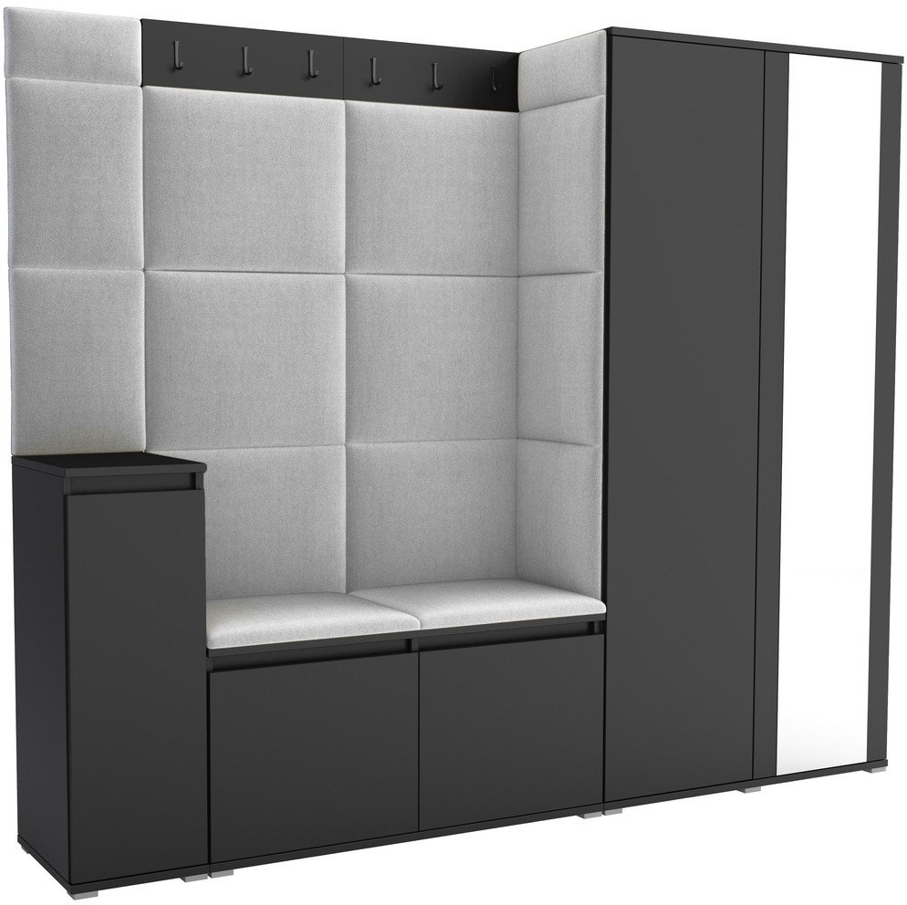 Tapicerowana garderoba Noris VIII z lustrem - kolor czarny + tkanina Trinity 32