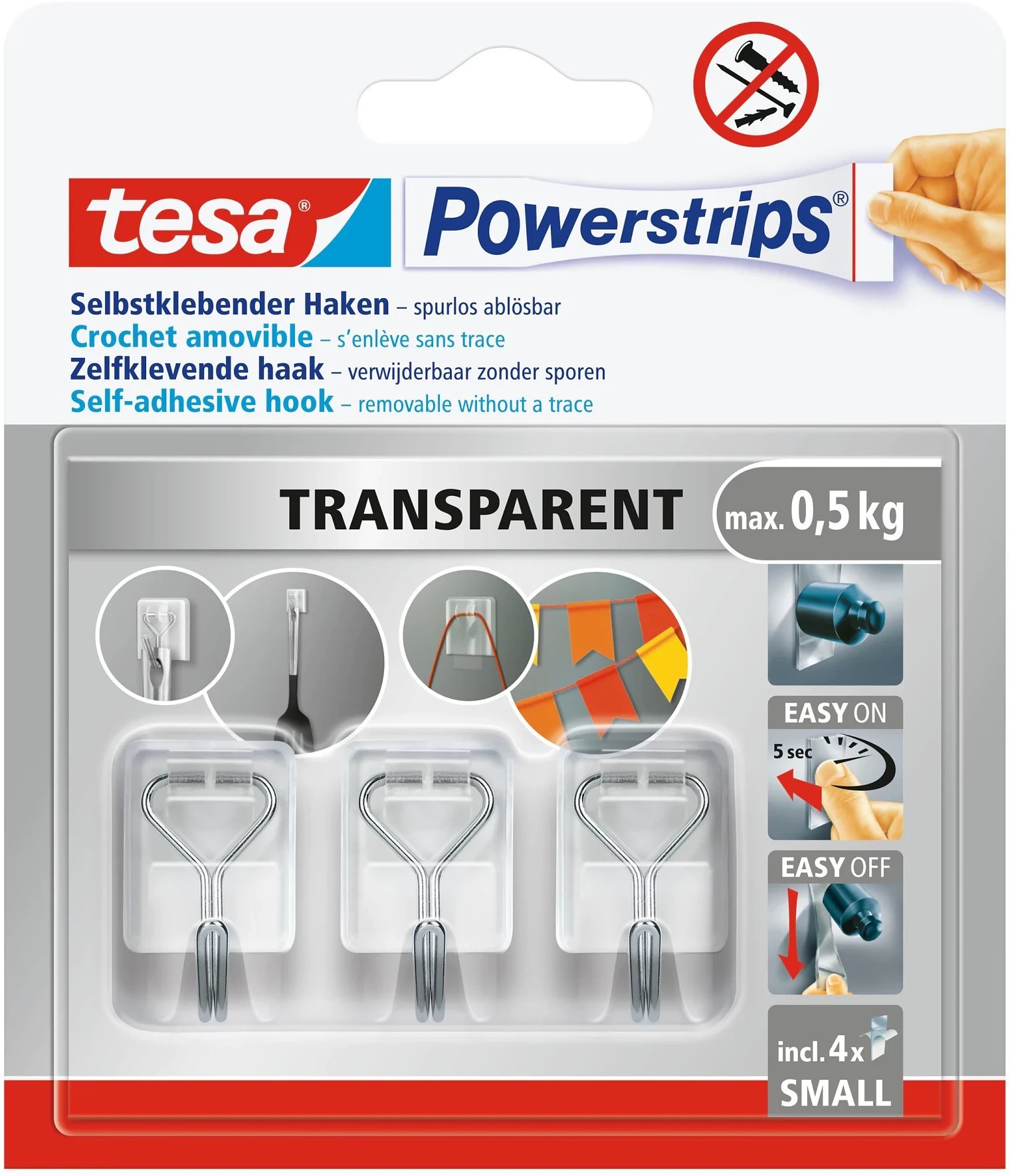 tesa Powerstrips Draht Haken 1kg 3x selbstklebend weiß