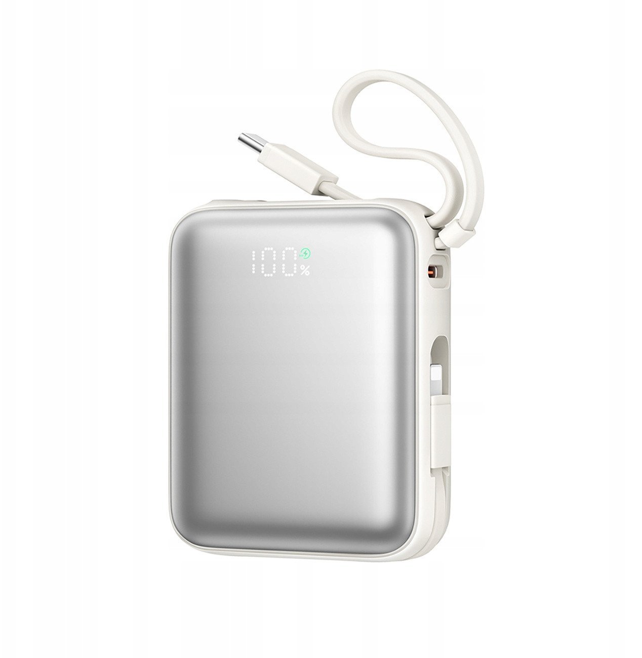 Powerbank Joyroom JR-PBF27 10000mAh 22.5W z wbudowanymi kablami USB-C i Lightning - biały