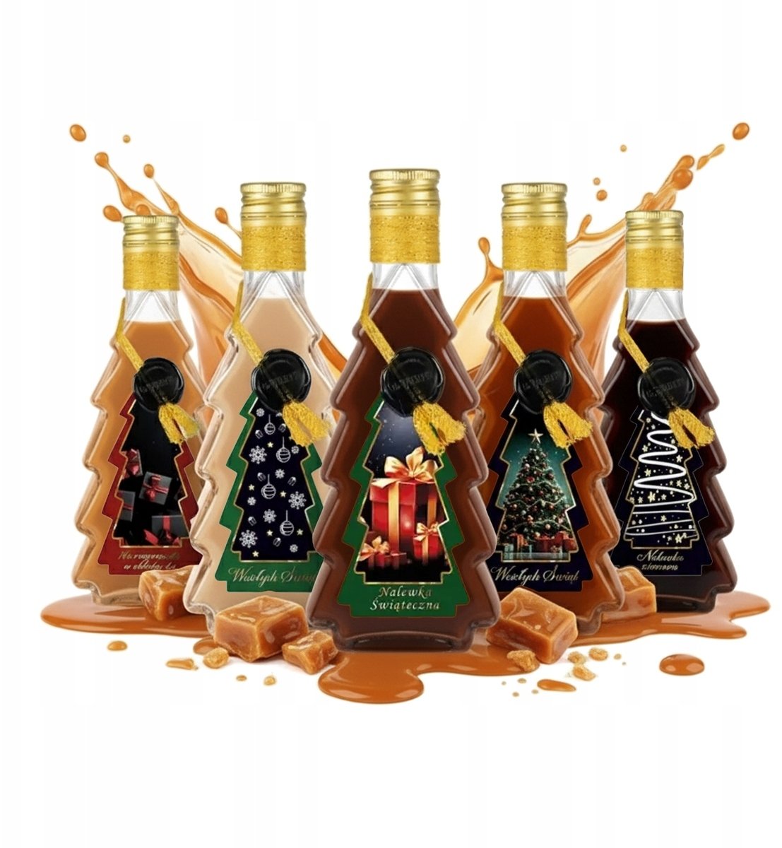 5x Butelka CHOINKA 250ml ZDOBIONA ŚWIĄTECZNA na LIKIERY WINO NALEWKI 250 ml