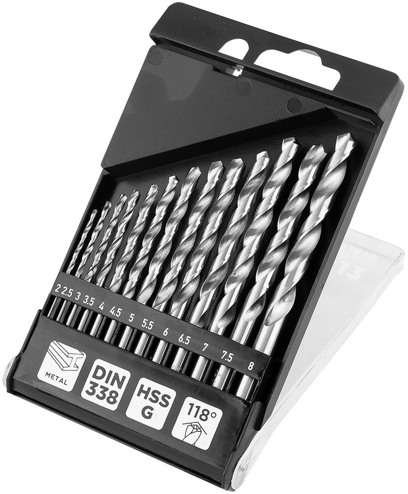 Wiertła do metalu HSS-G, 2 - 8 mm, zestaw 13 szt.