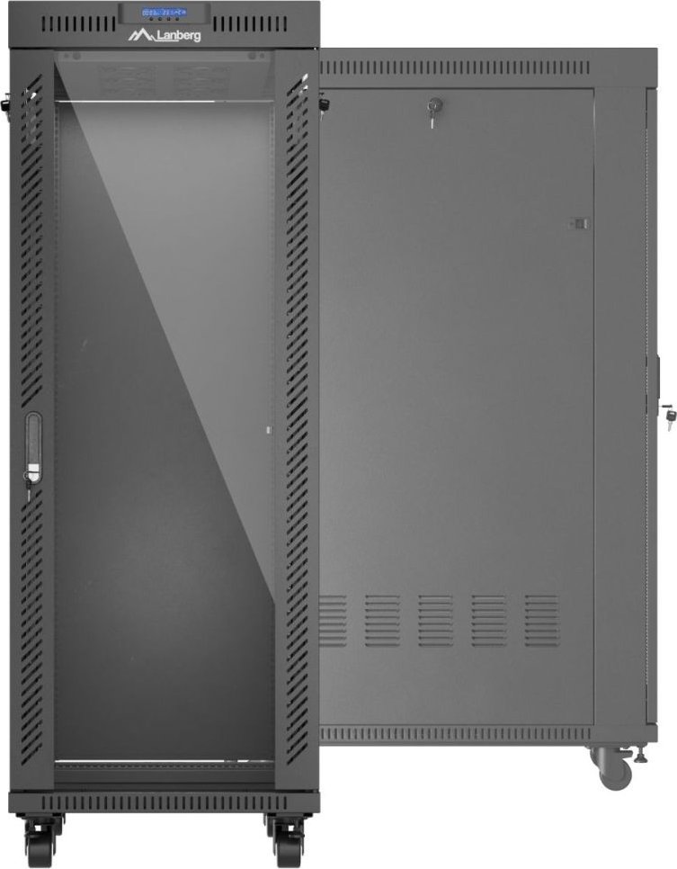 Szafa instalacyjna rack stojąca 19" 32U 600x1000 czarna drzwi przeszklone LCD Lanberg (flat pack)