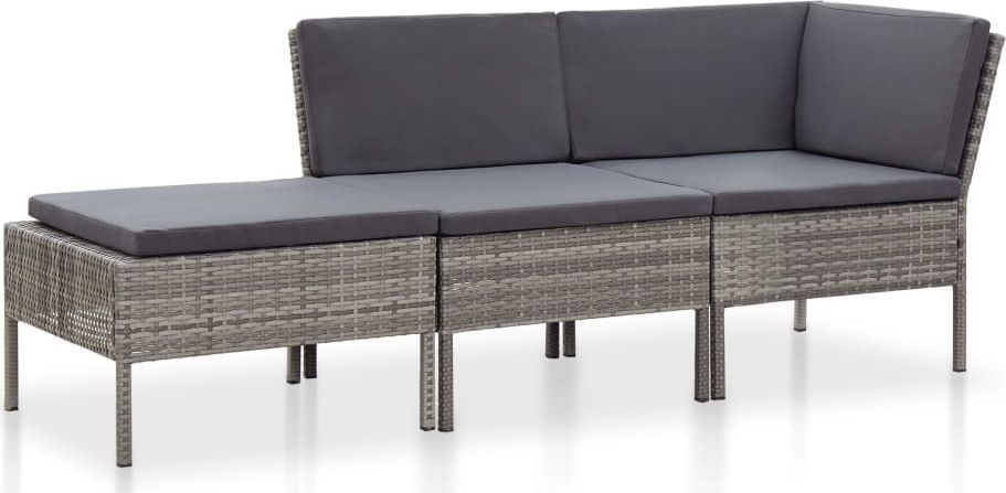 vidaXL 3-cz. zestaw wypoczynkowy do ogrodu, poduszki, rattan PE, szary