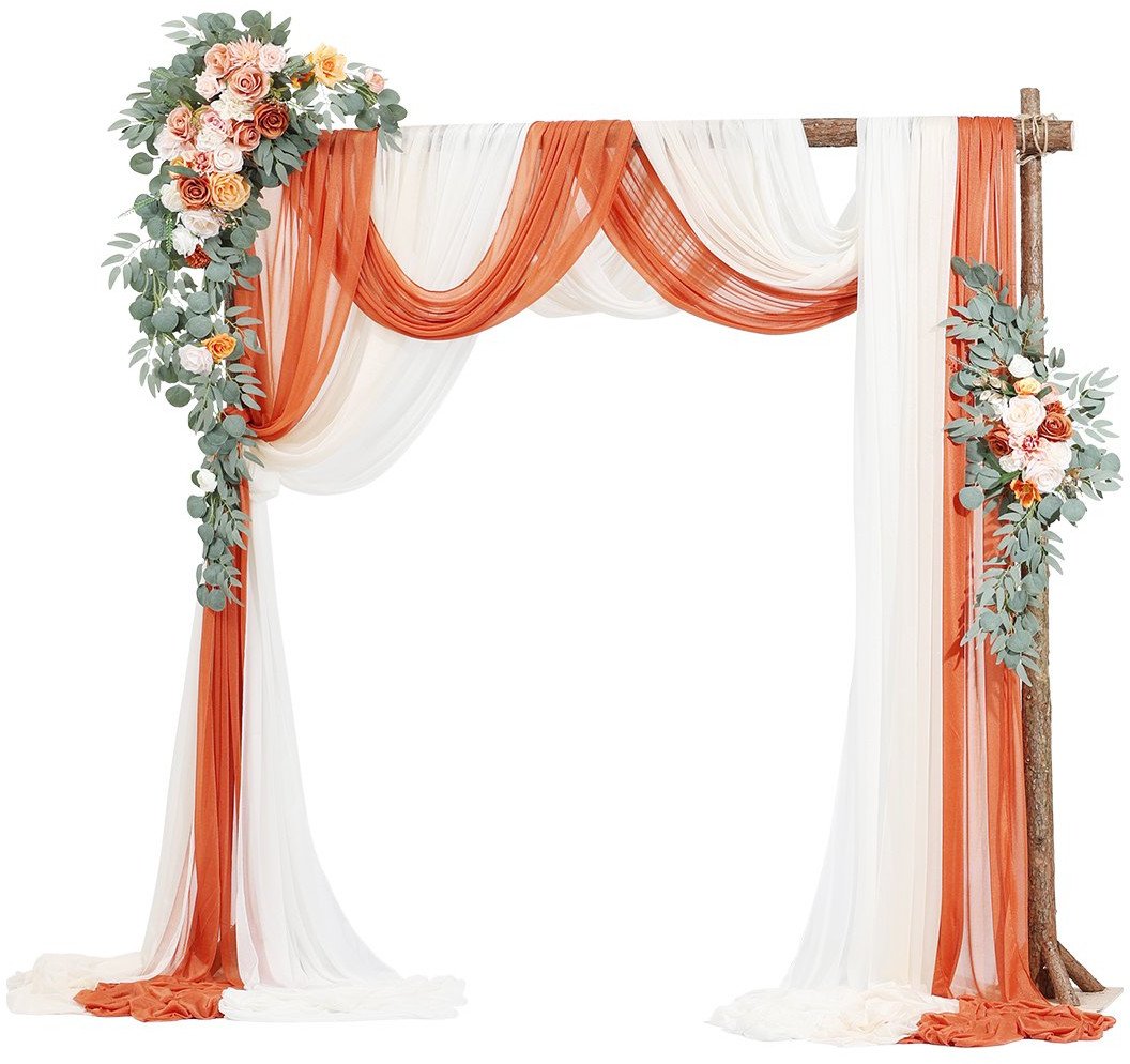 Dekoracja Ślubna - Komplet Kwiatów i Tkanin na Łuk 5-Częściowy Pomarańczowy