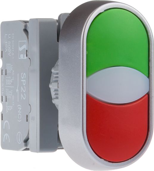 Spamel Przycisk sterowniczy podwójny 22mm czerwony/zielony 2Z z samopowrotem (SP22-2KL-20Z/C)
