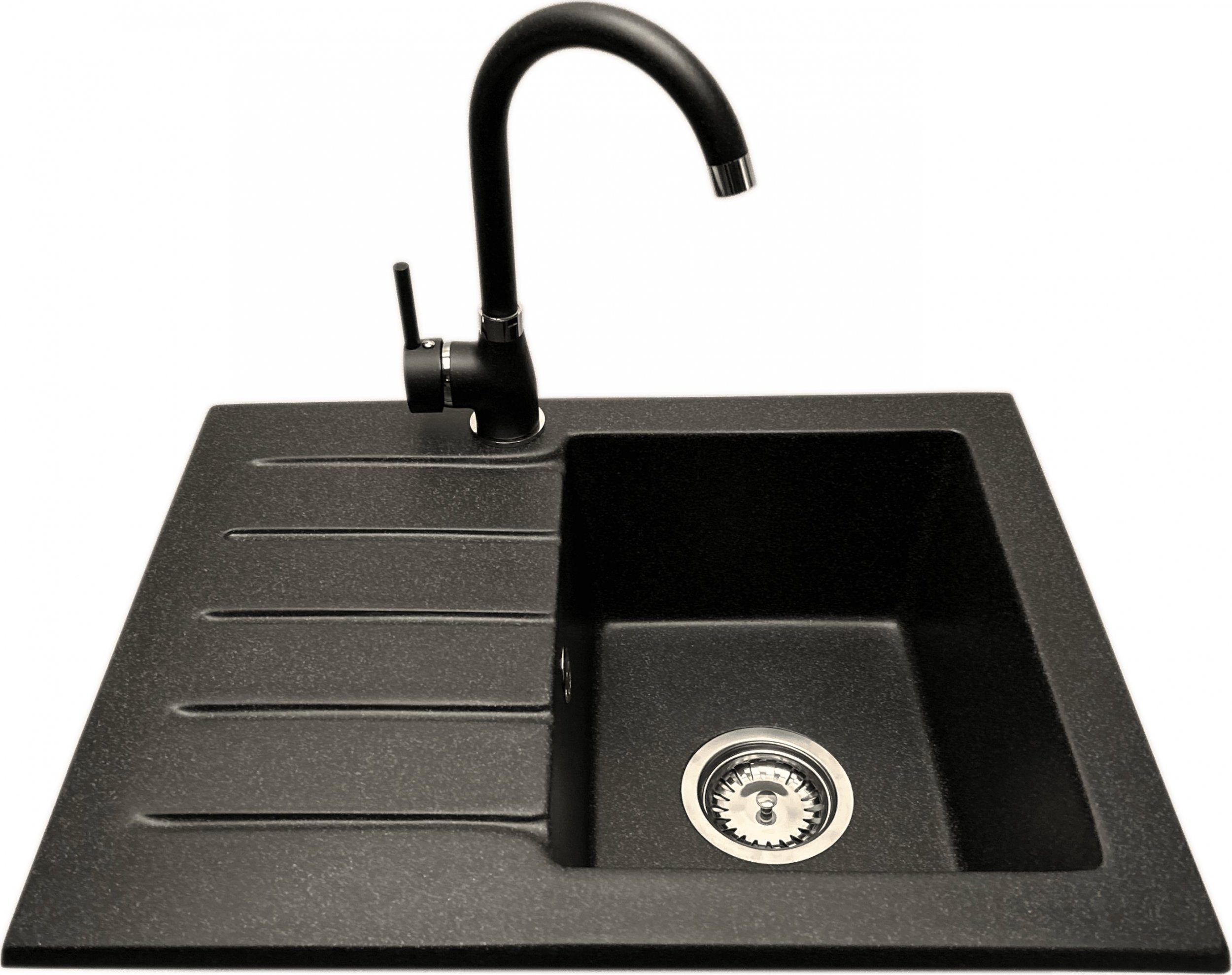 Zlewozmywak PREHNIT Zlewozmywak jednokomorowy z ociekaczem ARAGON grafit z lewym ociekaczem + bateria NOON