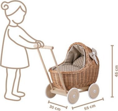 WickerPL Lili Wózek wiklinowy dla lalek z beżowym obszyciem 48x28 H26/47 cm standard