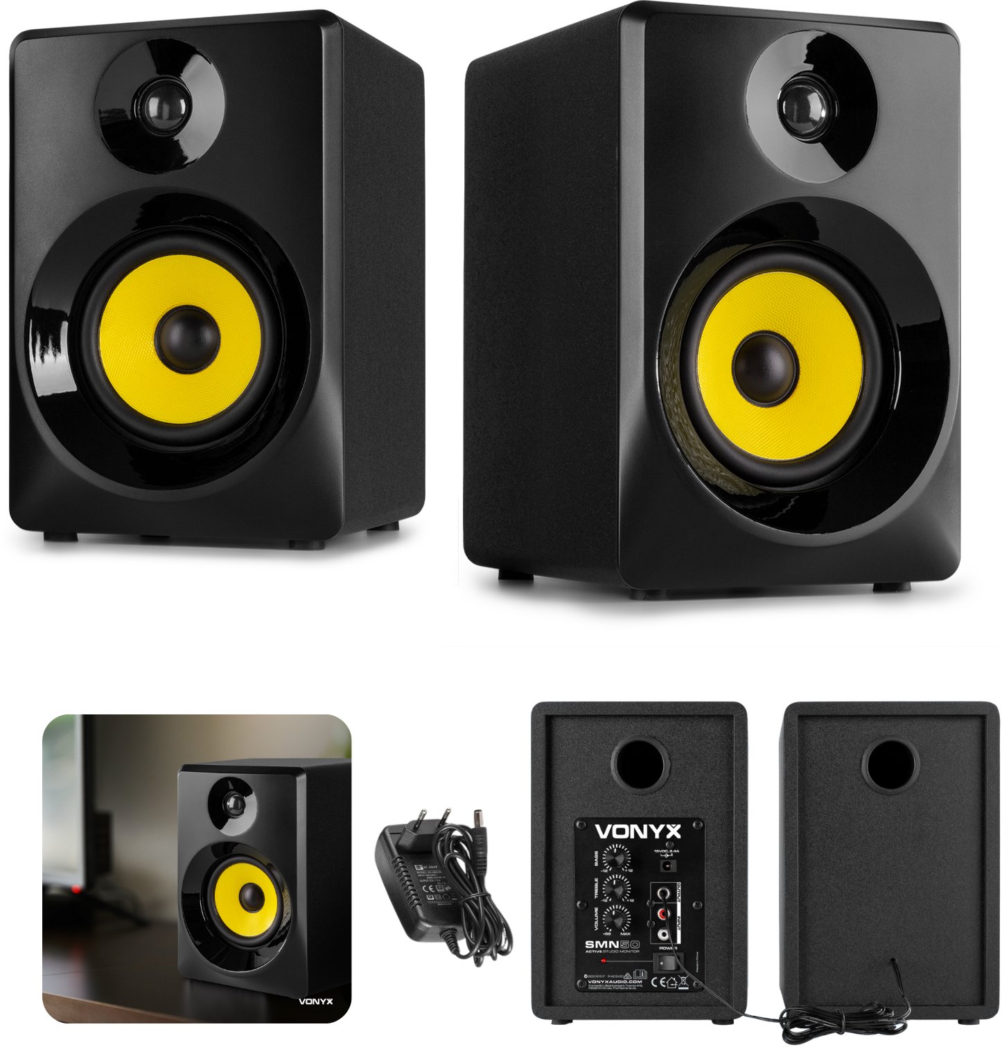 Vonyx SMN50B aktywne monitory studyjne głośniki 140W - Czarne one size