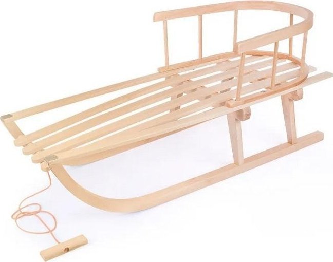 Sanki dla dziecka drewniane z oparciem i sznurkiem