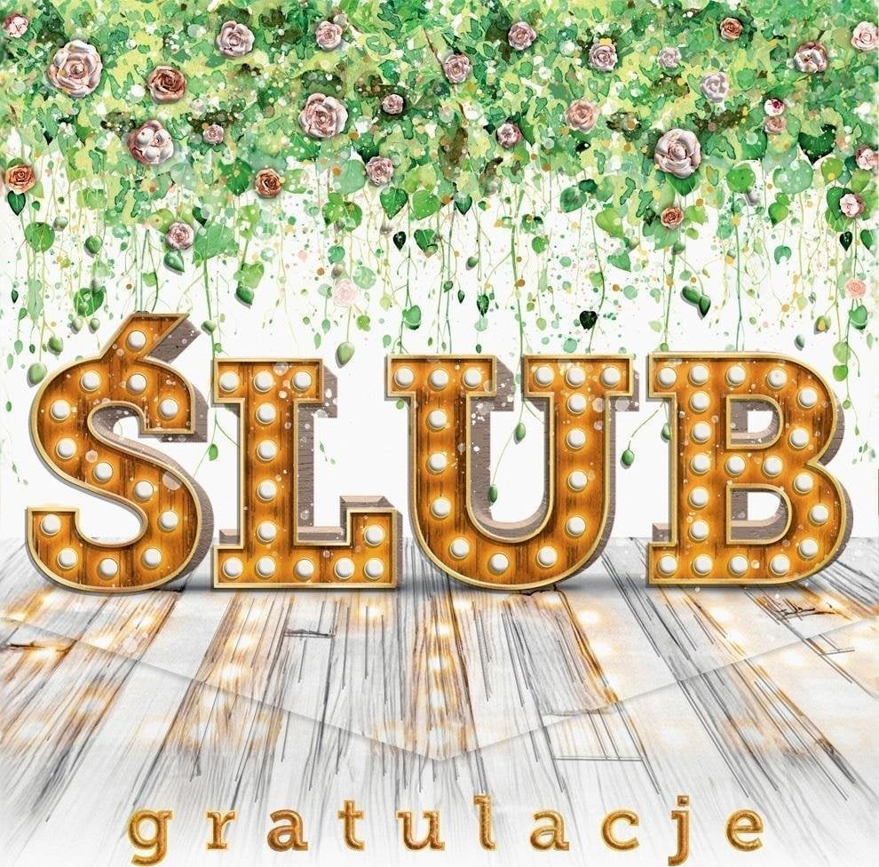 Karnet KW ślub Napis boho