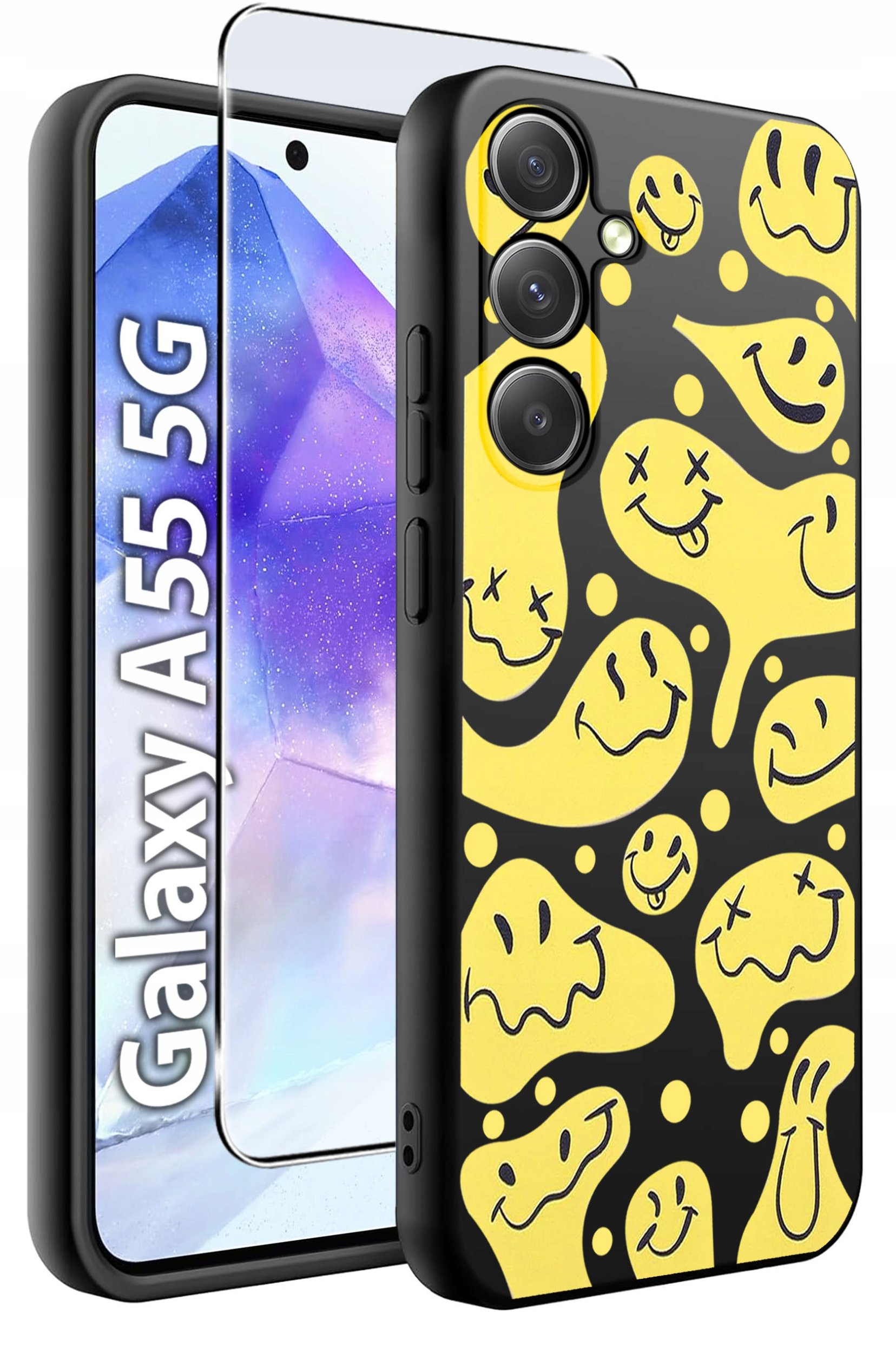 ETUI do Samsung A55 5G WZORY | SILIKONOWE MATT CASE + SZKŁO HARTOWANE 9H