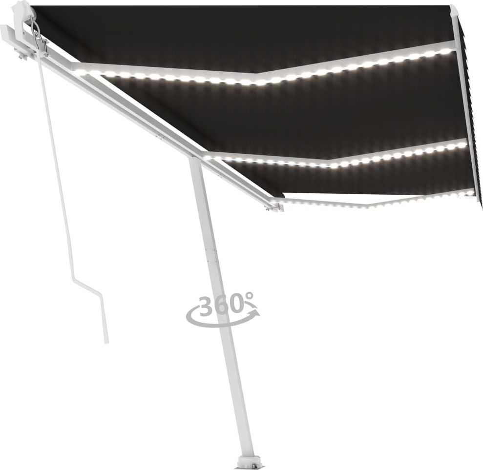 vidaXL Ręcznie zwijana markiza z LED, 600 x 300 cm, antracytowa