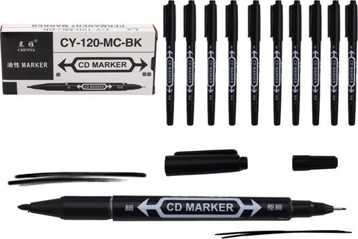 LeanToys Zestaw Markerów Dwustronnych Wodoodpornych Do Płyt CD Czarny 10szt. LEAN Toys