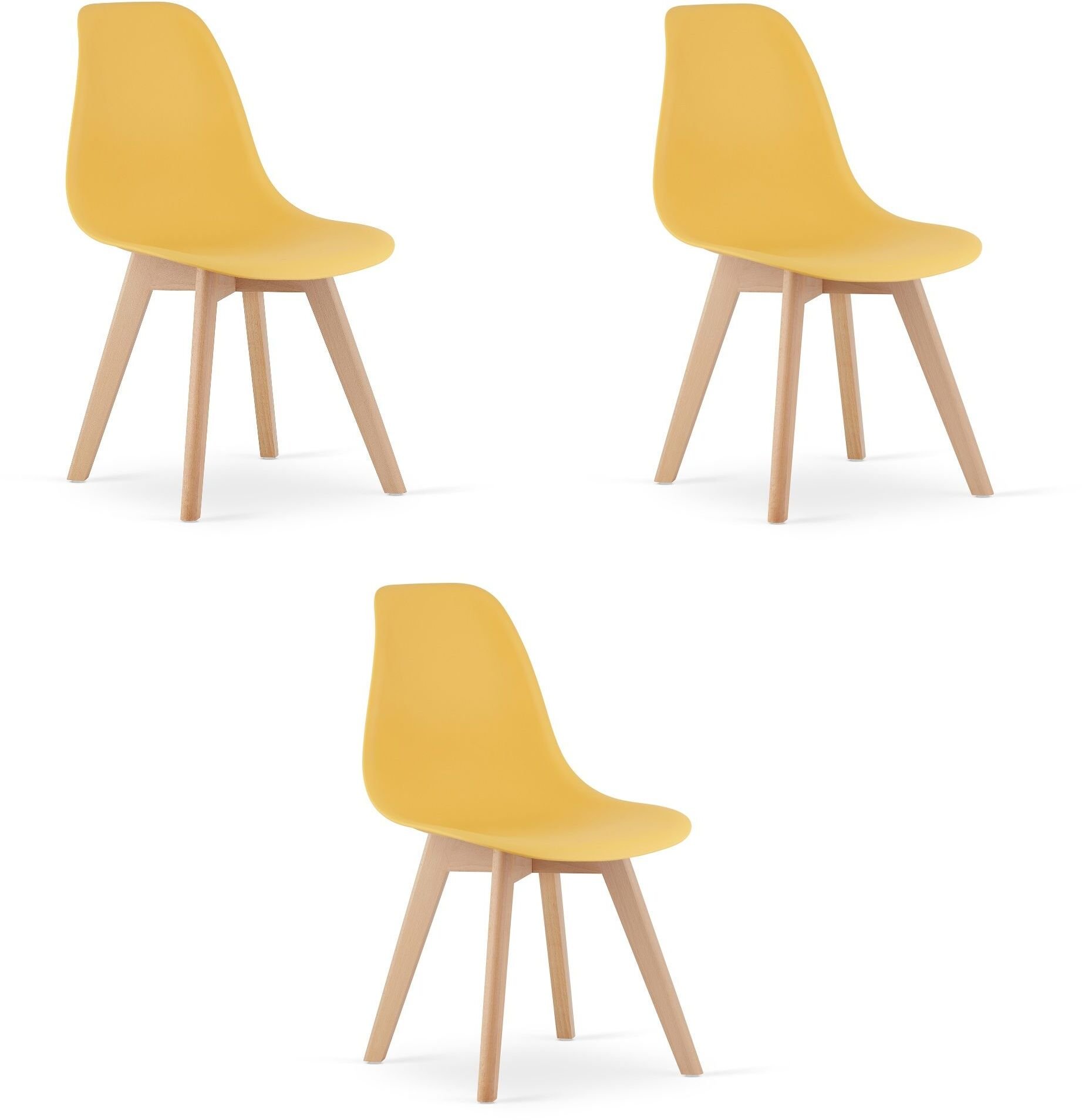 OSKAR Krzesło musztardowy KITO polipropylenowy bukowy nogi do kuchni i salonu x3