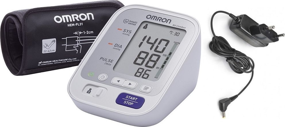 Ciśnieniomierz Omron Omron M3 Comfort White + zasilacz
