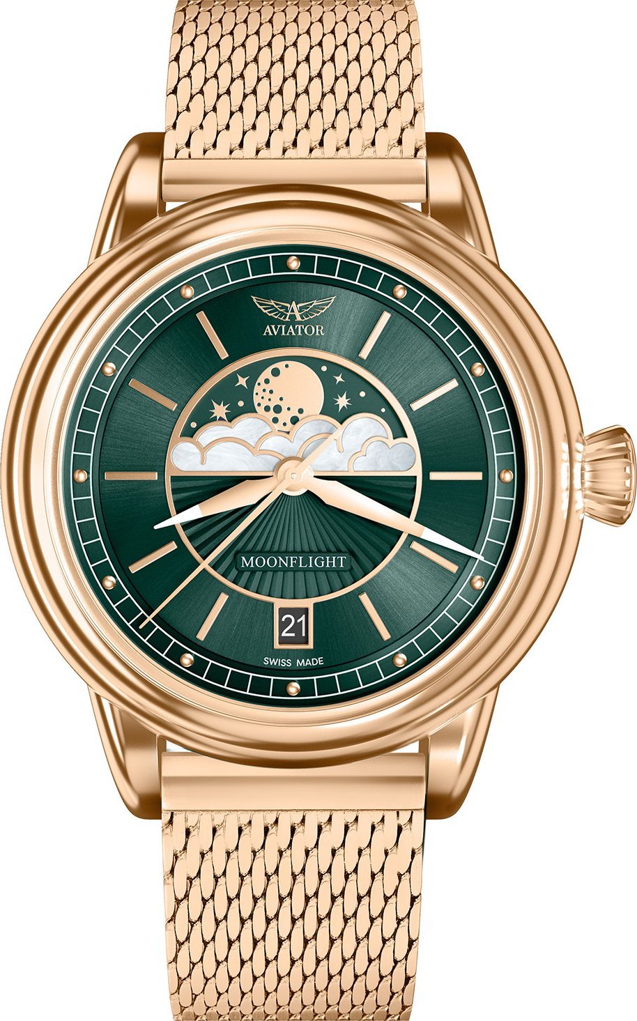 Zegarek Aviator Zegarek damski Aviator V.1.33.2.263.5 różowe złoto