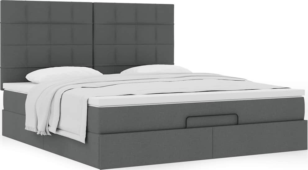 Rama łóżka otomana z materacem, szara, 160x200 cm, tkanina