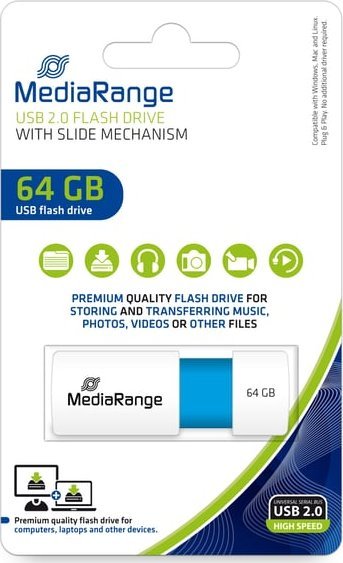 Pendrive MediaRange USB Stick 64GB MR974 pamięć USB USB Typu-A 2.0 Niebieski, Biały