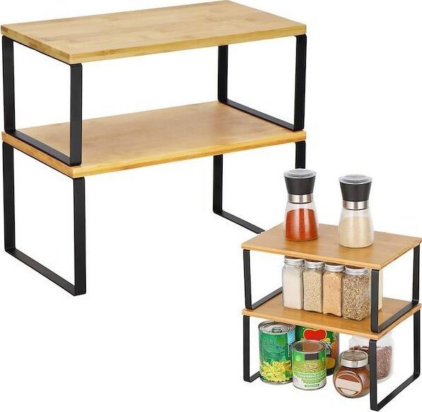 Springos Półki kuchenne bambusowe 2 szt. regały na stół, blat organizery na przyprawy UNIWERSALNY