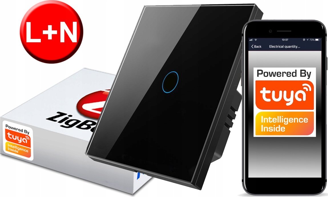 Włącznik Dotykowy ZigBee TUYA 1obw. czarny # L+N